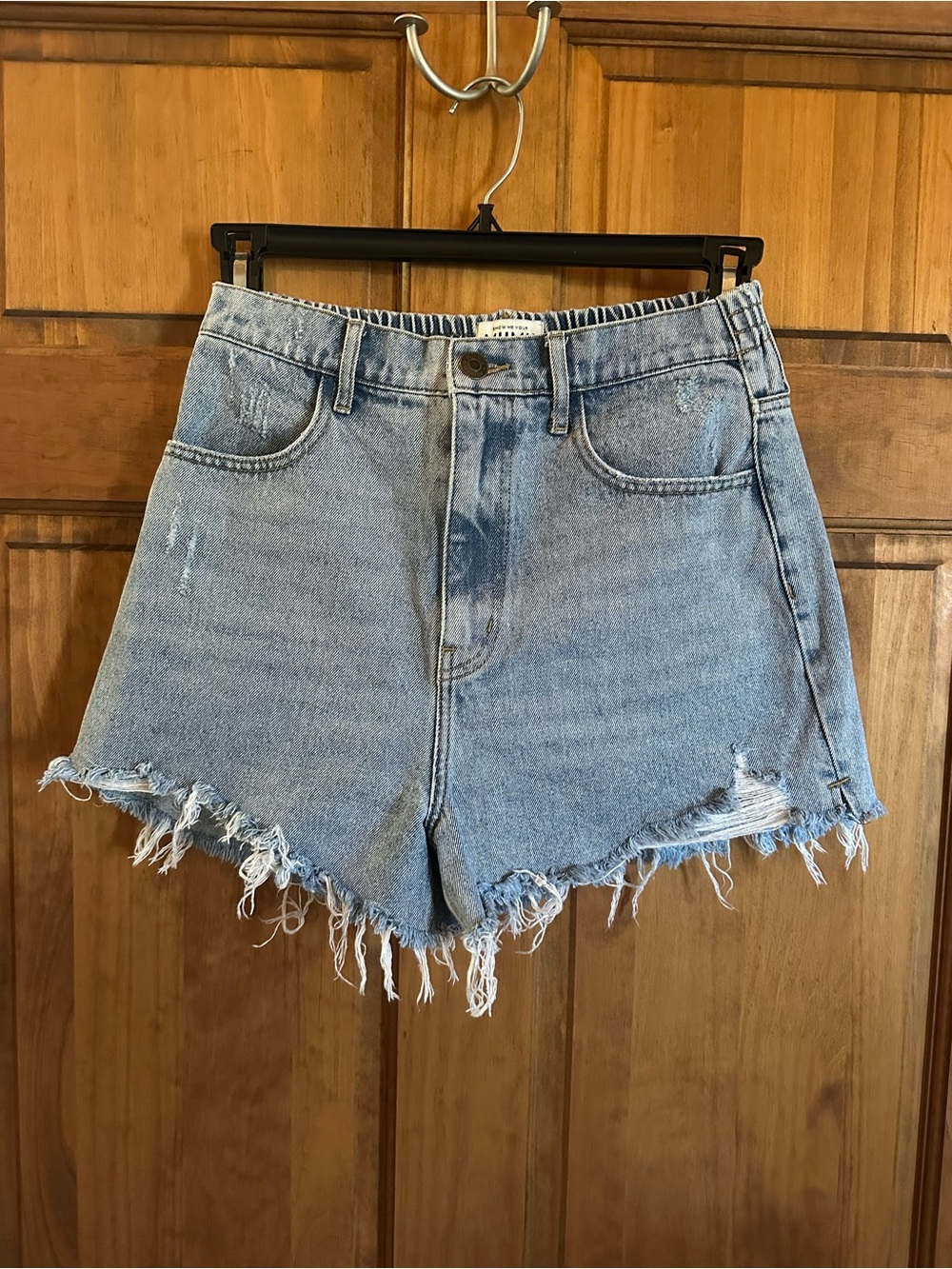 Show Me Your MuMu Light Blue Distressed Denim Shorts Size 27